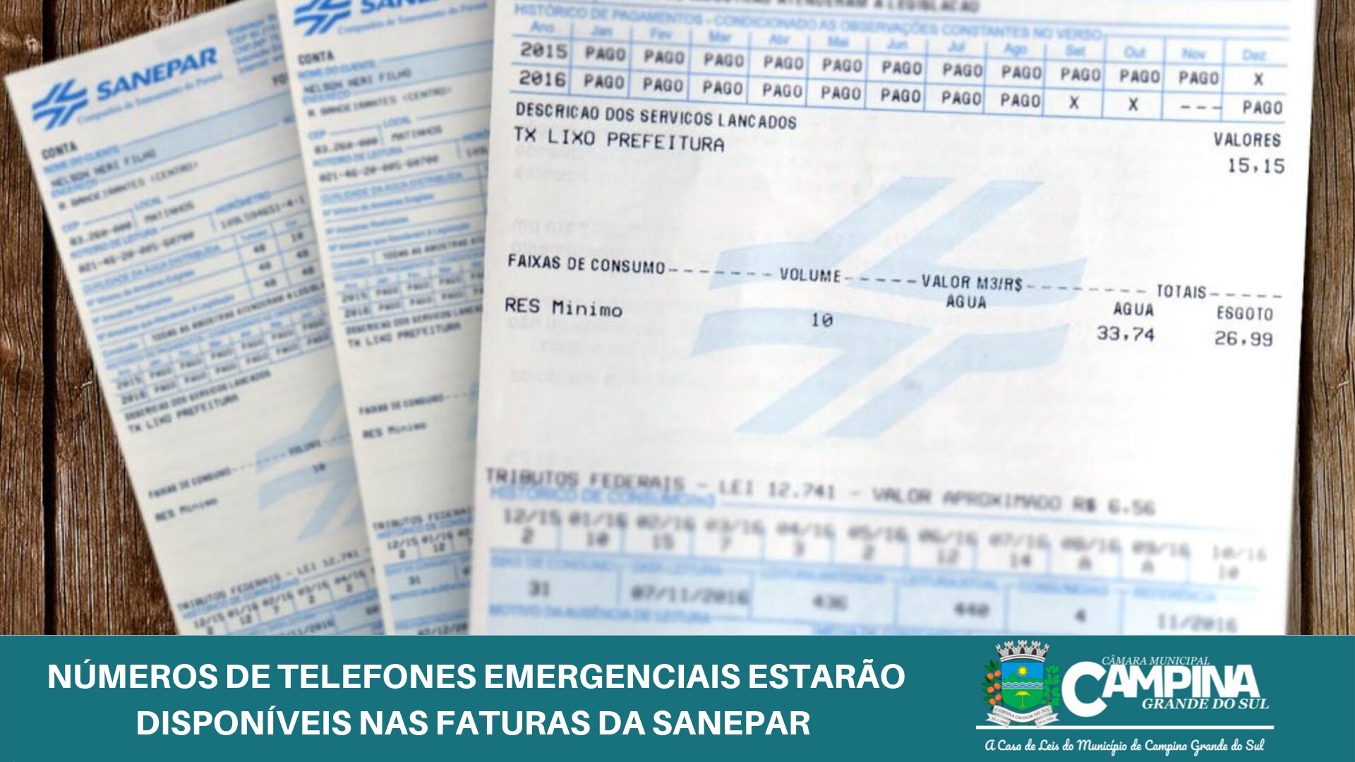 NÚMEROS DE TELEFONES EMERGENCIAIS ESTARÃO DISPONÍVEIS NAS FATURAS DA SANEPAR  
