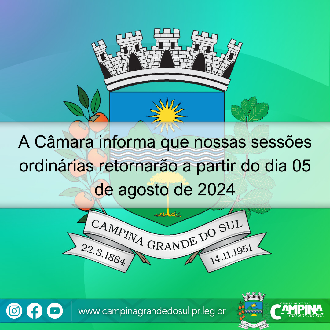 Sessões Ordinárias retornam no dia 05 de Agosto.